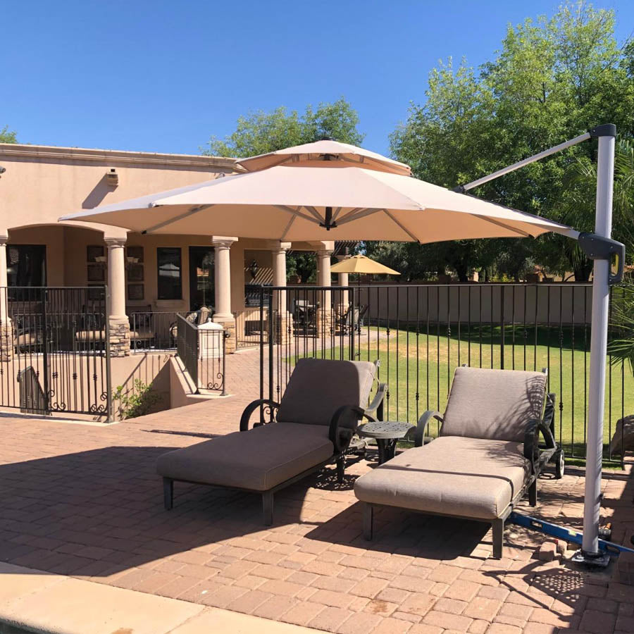 PURPLE LEAF Ombrellone Classico da Giardino Rotondo con Doppia Top e Rotazione a 360 Gradi ,con Base