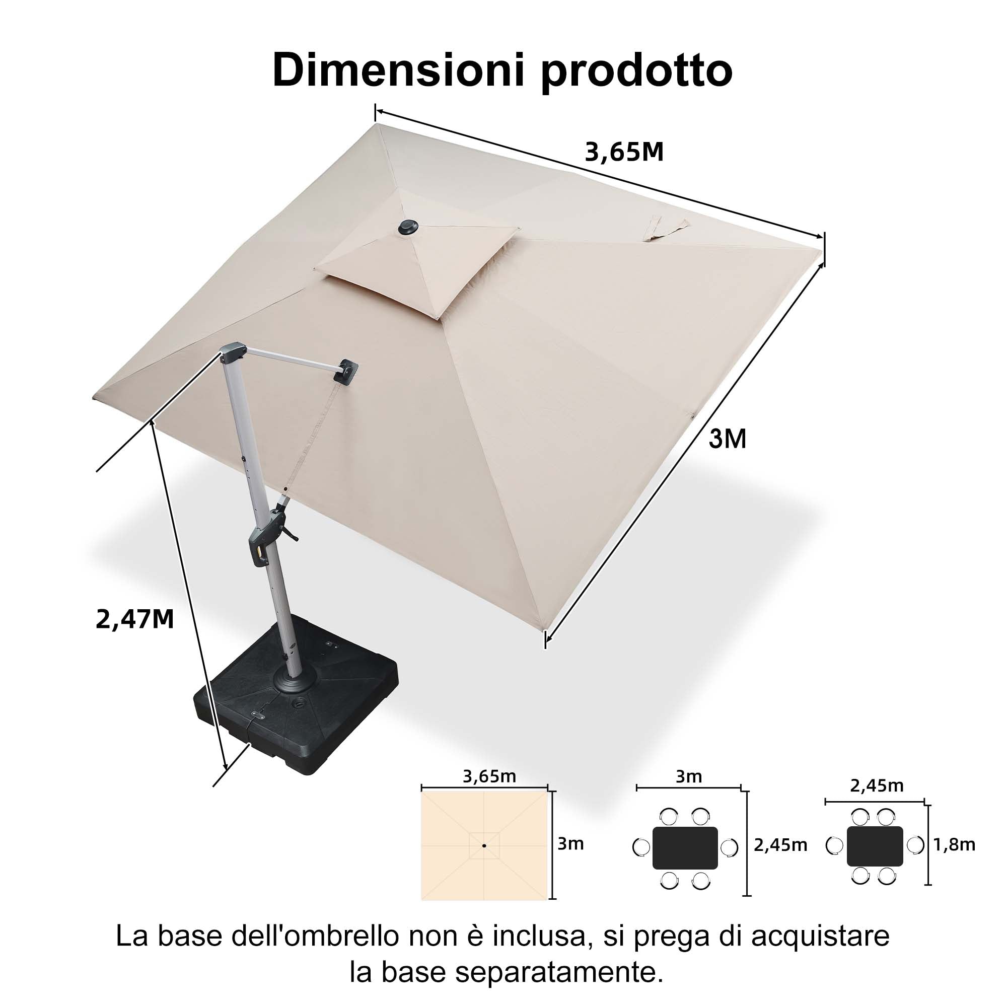 PURPLE LEAF Ombrellone Classico da Giardino Rettangolare con Doppia Top e Rotazione a 360 Gradi
