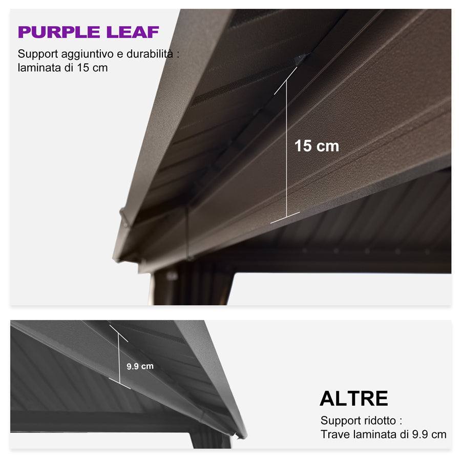 PURPLE LEAF Gazebo da Giardino In Alluminio Impermeabile e Stabile Doppio Tetto in Acciaio Galvanizzato Versione Economica - Bronzo