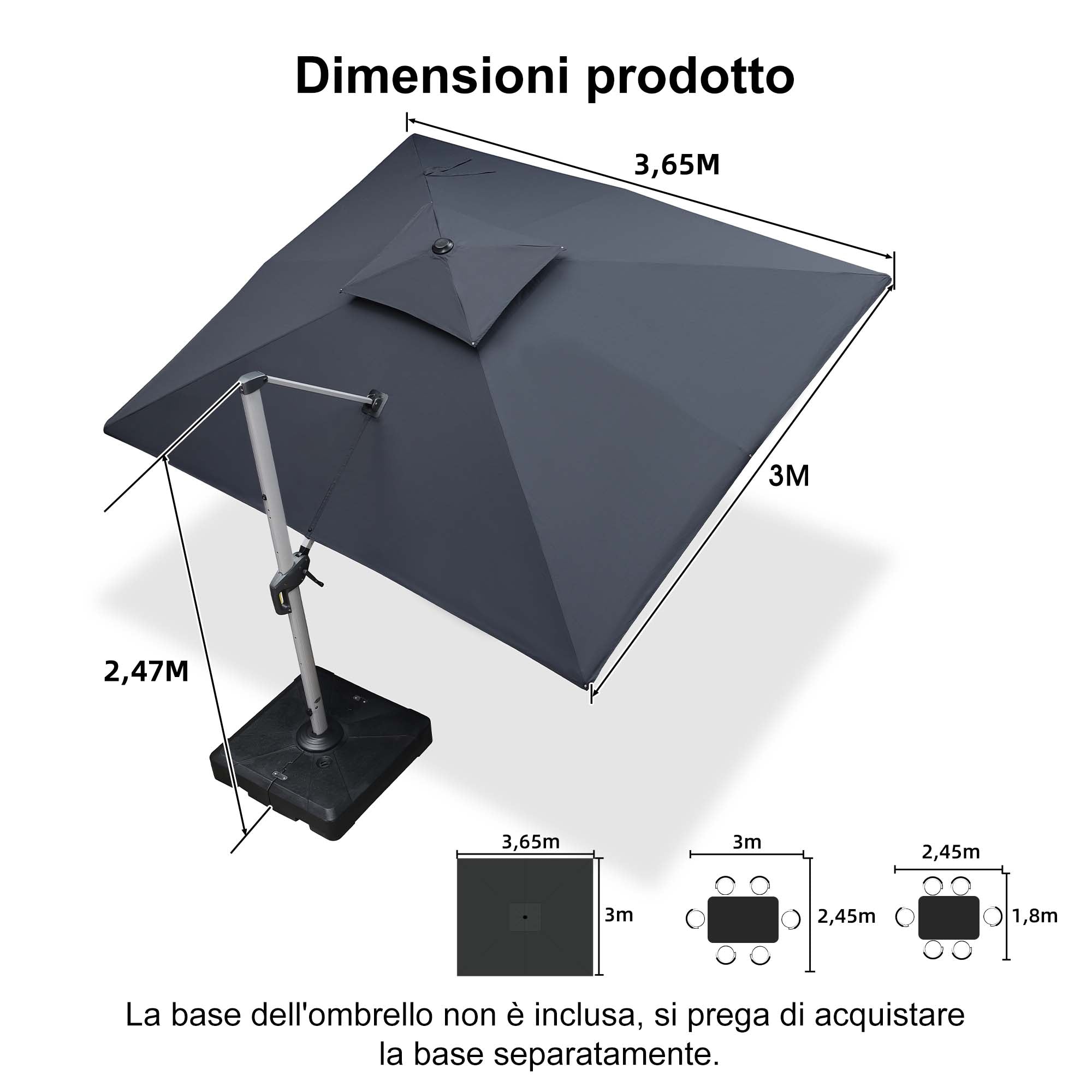 PURPLE LEAF Ombrellone Classico da Giardino Rettangolare con Doppia Top e Rotazione a 360 Gradi