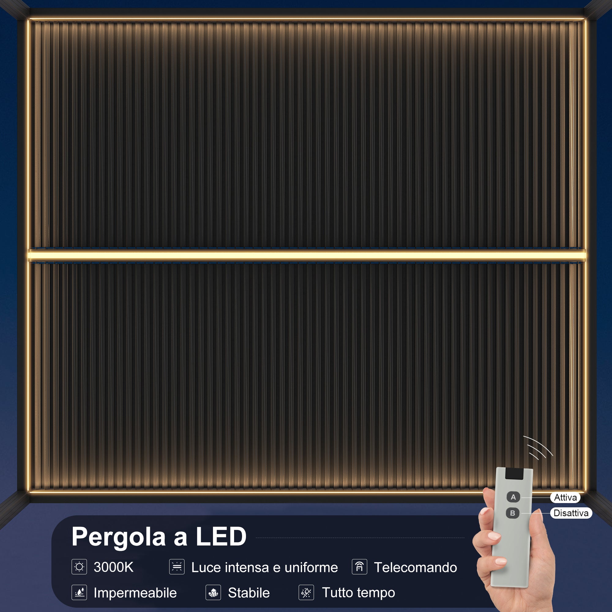 PURPLE LEAF Fascia LED Pro Luce Calda 3000K Sicurezza 24V Impermeabile con Telecomando per Pergola Bioclimatica