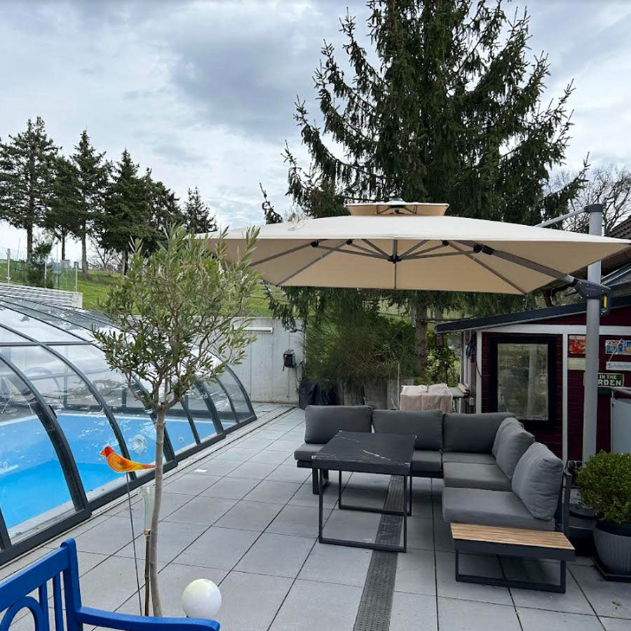 PURPLE LEAF Ombrellone Classico da Giardino Quadrato con Doppia Top e Rotazione a 360 Gradi