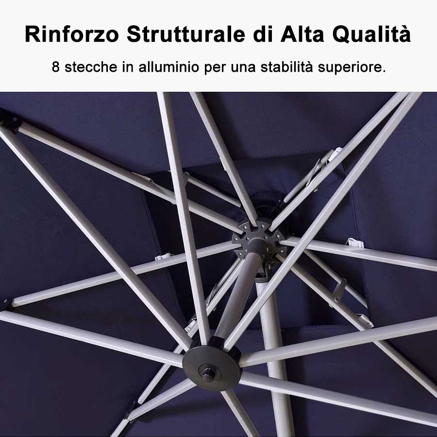 PURPLE LEAF Ombrellone Classico da Giardino Rotondo con Doppia Top e Rotazione a 360 Gradi ,con Base