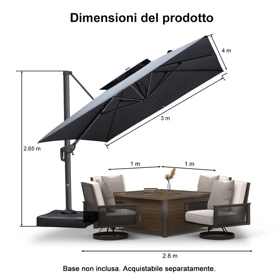 PURPLE LEAF Ombrellone da Giardino a sbalzo , Ombrellone da Esterno con palo Grigio,Rotazione a 360° e 6 livelli di Regolazione dell'altezza