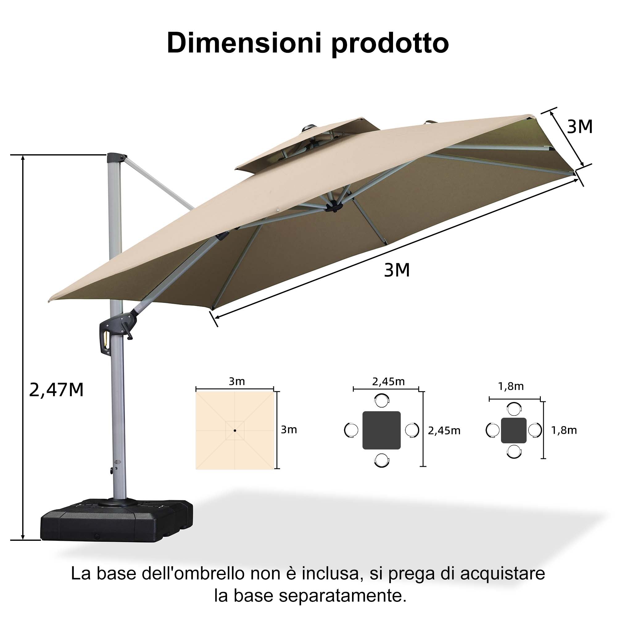 PURPLE LEAF Ombrellone Classico da Giardino Quadrato con Doppia Top e Rotazione a 360 Gradi