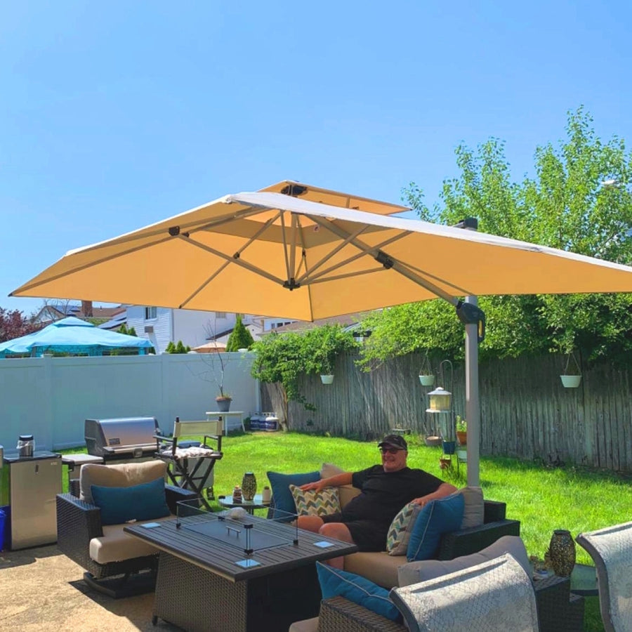 PURPLE LEAF Ombrellone Classico da Giardino Quadrato con Doppia Top e Rotazione a 360 Gradi ,con Base