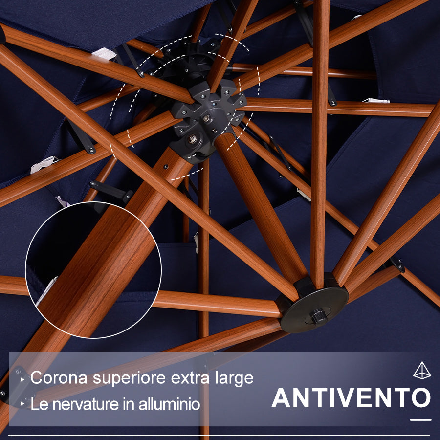 PURPLE LEAF Ombrellone Doppio Top rotondo in alluminio colore legno