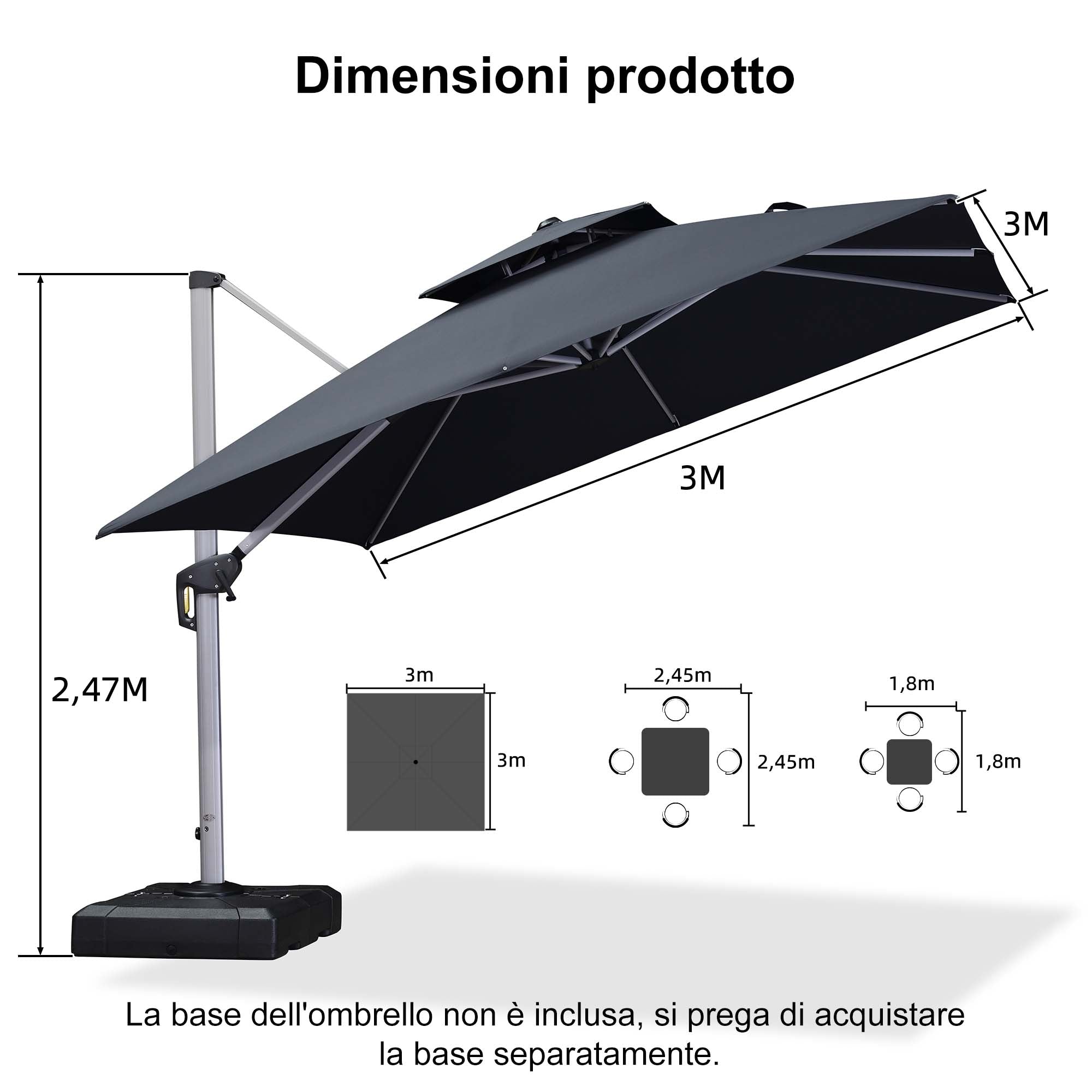 PURPLE LEAF Ombrellone Classico da Giardino Quadrato con Doppia Top e Rotazione a 360 Gradi