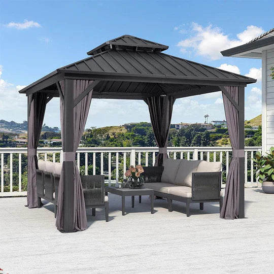 PURPLE LEAF Alluminio Gazebo Tetto Doppio in Acciaio Galvanizzato Zanzariere e Tende,Grigio con Ottimo Rapporto Qualità-Prezzo