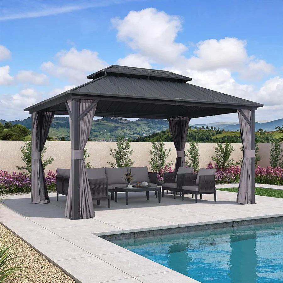 PURPLE LEAF Alluminio Gazebo Tetto Doppio in Acciaio Galvanizzato Zanzariere e Tende,Grigio con Ottimo Rapporto Qualità-Prezzo