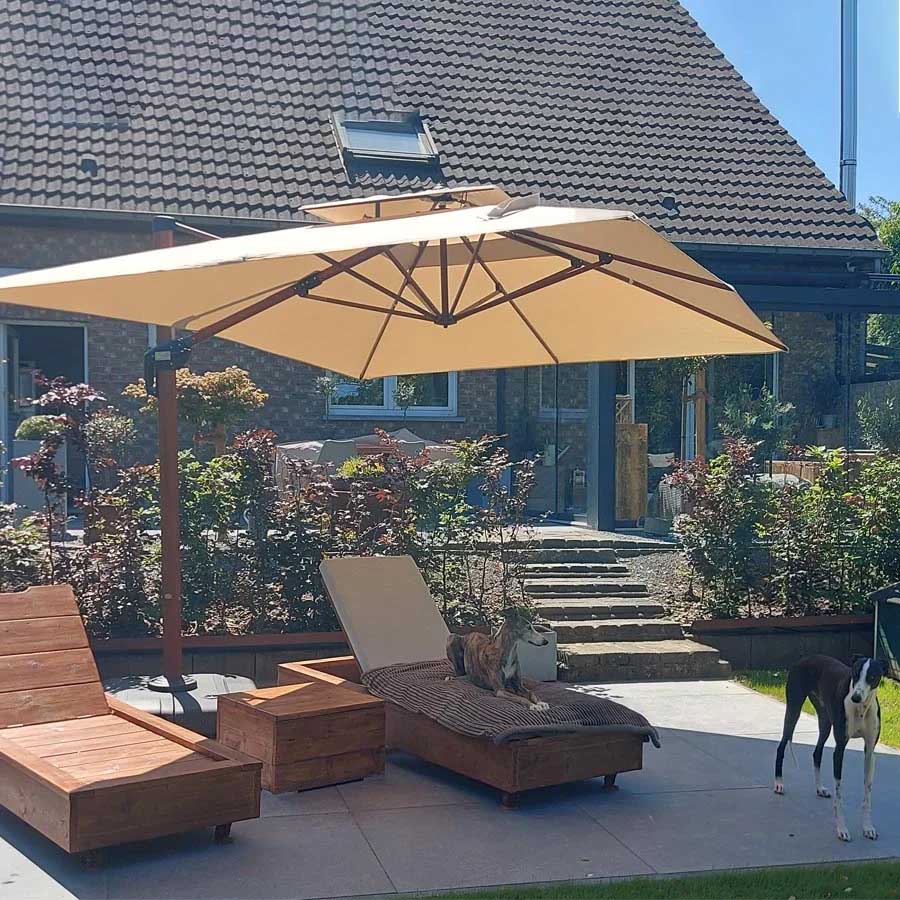 PURPLE LEAF Ombrellone in Alluminio Quadrato Doppio Top in colore legno