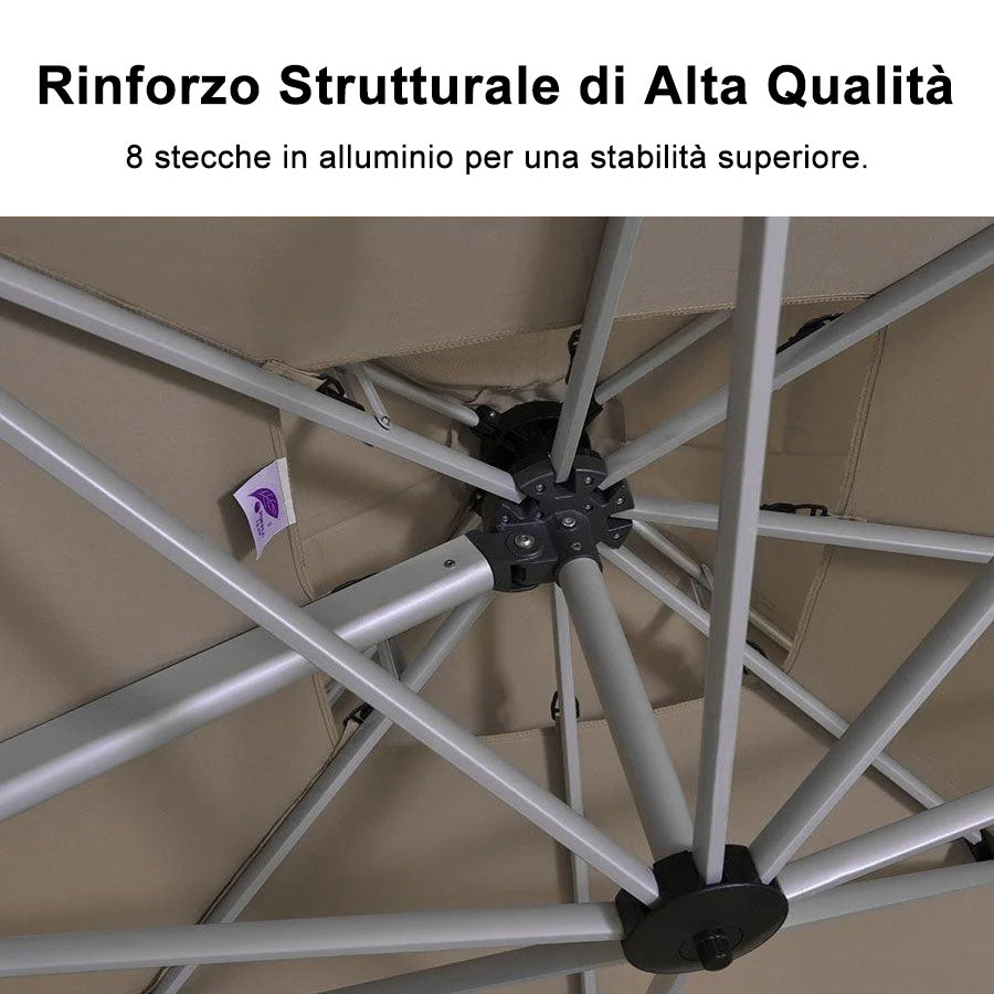 PURPLE LEAF Ombrellone Classico da Giardino Rotondo con Doppia Top e Rotazione a 360 Gradi ,con Base