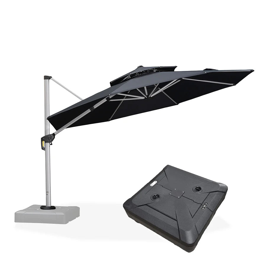 PURPLE LEAF Ombrellone Classico da Giardino Rotondo con Doppia Top e Rotazione a 360 Gradi ,con Base