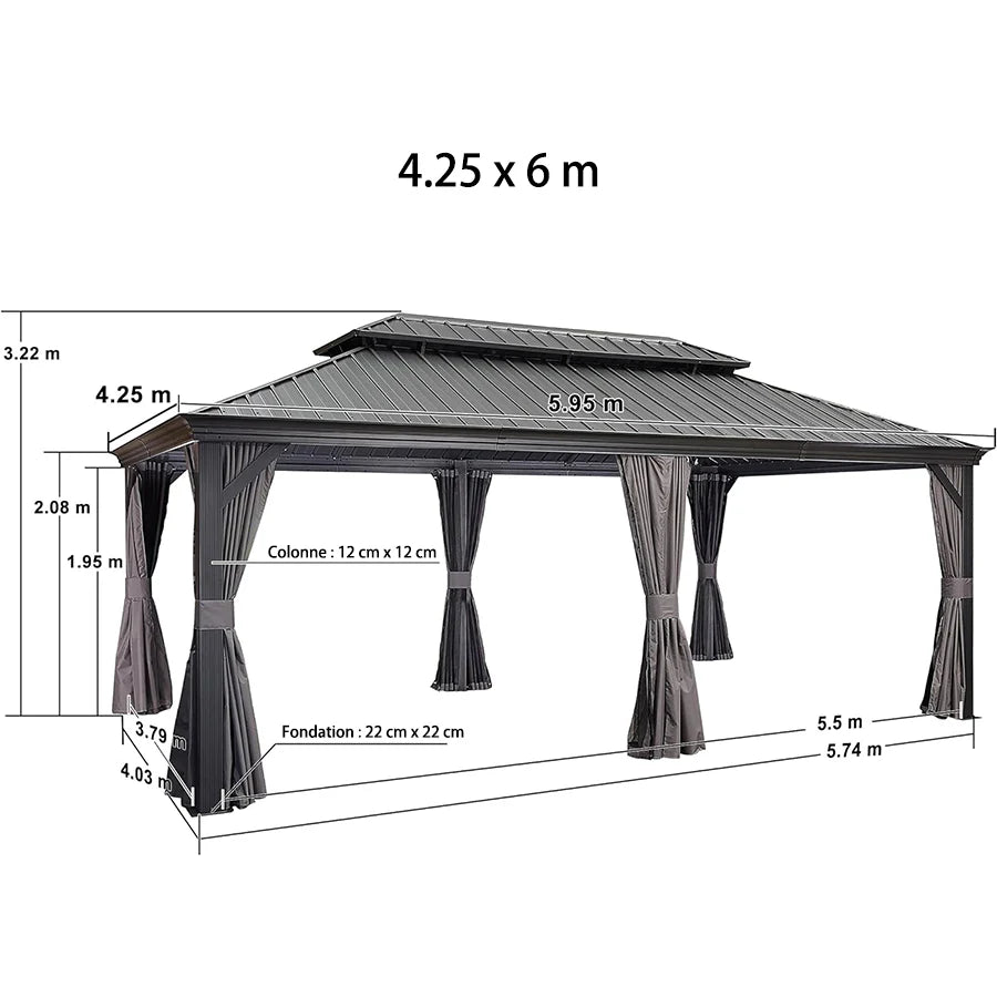 PURPLE LEAF Alluminio Gazebo Giardino con Zanzariere e Tende Tetto Doppio in Acciaio Galvanizzato, Grigio