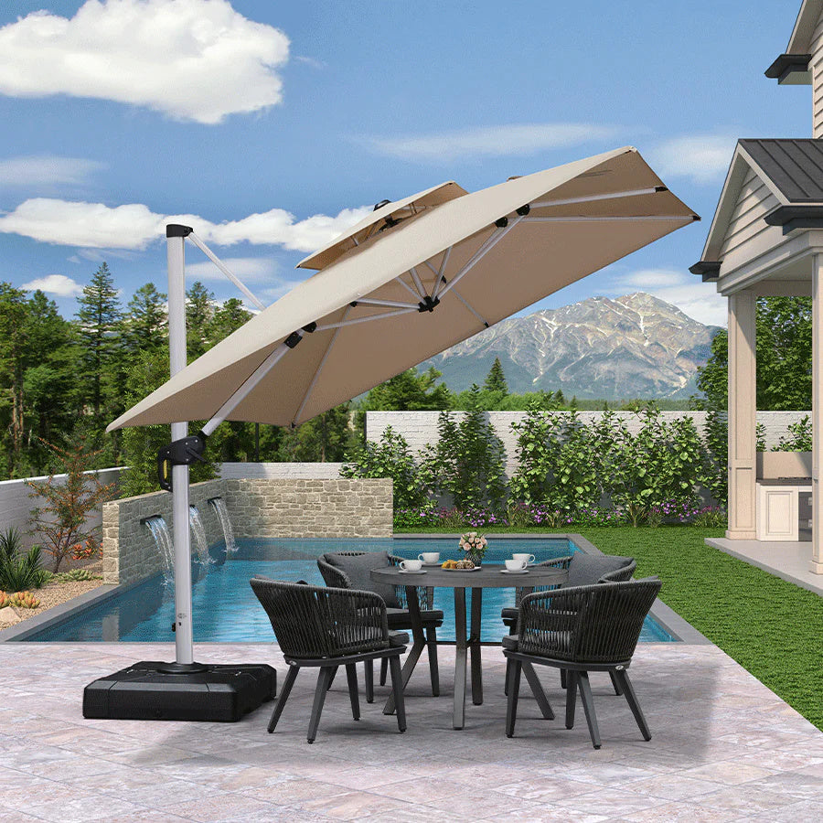 PURPLE LEAF Ombrellone Classico da Giardino Quadrato con Doppia Top e Rotazione a 360 Gradi