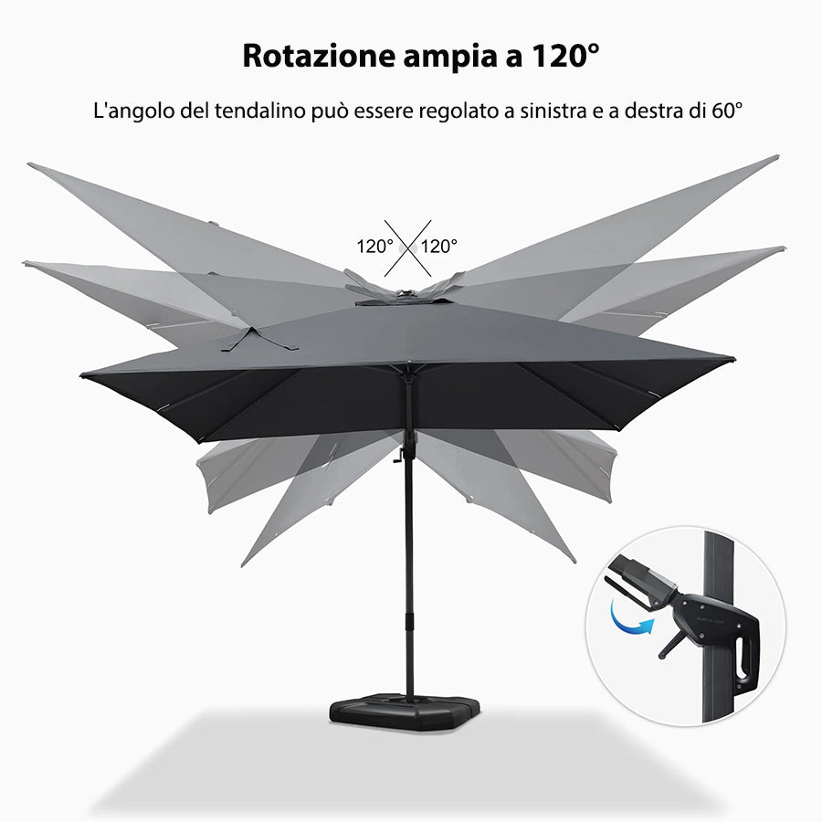 PURPLE LEAF Ombrellone da Giardino Quadrato inclinabile economico ,con Base