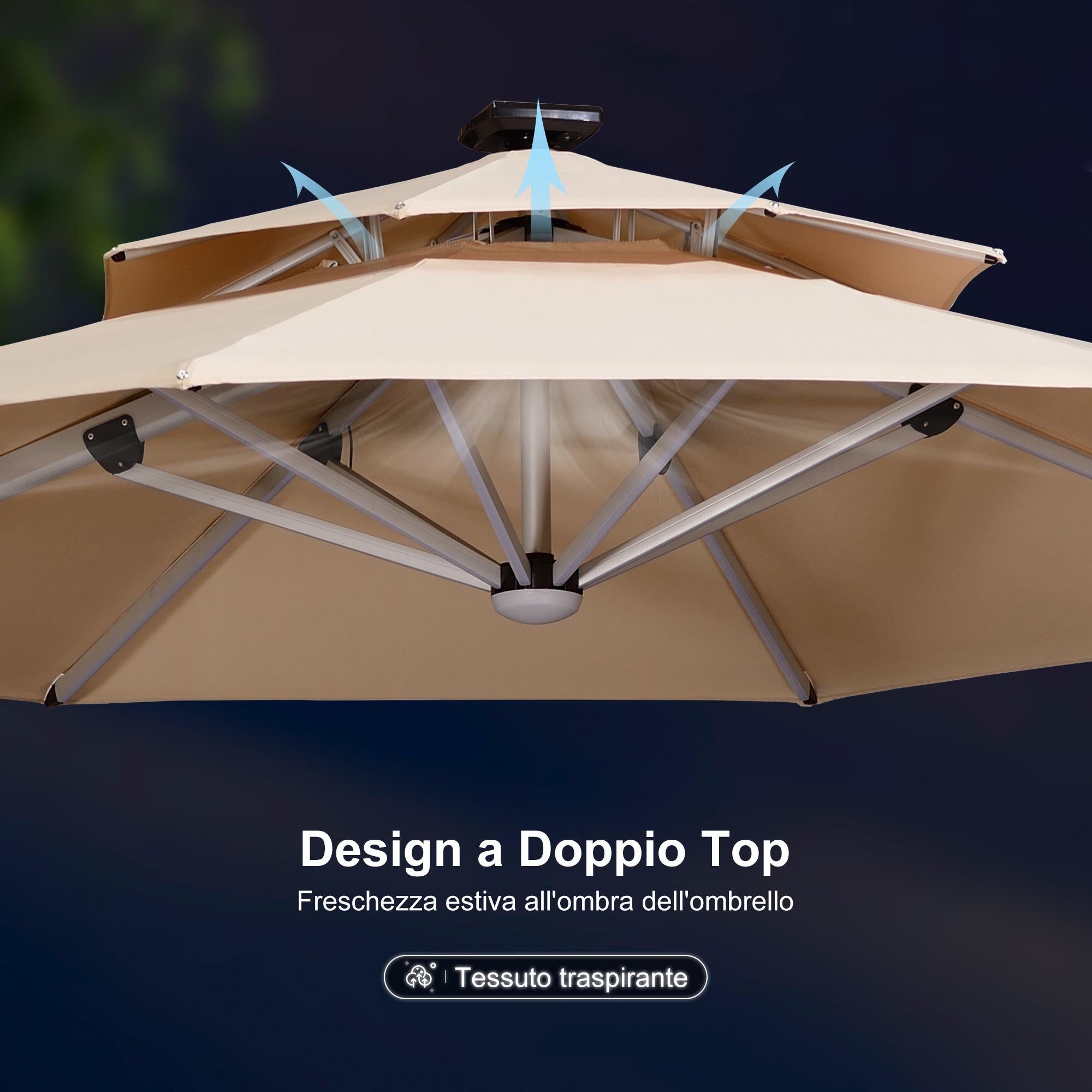 PURPLE LEAF Ombrellone Rotondo da Giardino , Doppio Top e Luci