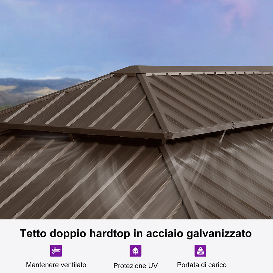 PURPLE LEAF Alluminio Gazebo da Giardino da Esterno Terrazzo Resistente con Zanzariera Tetto In Acciaio Zincato Bronzo