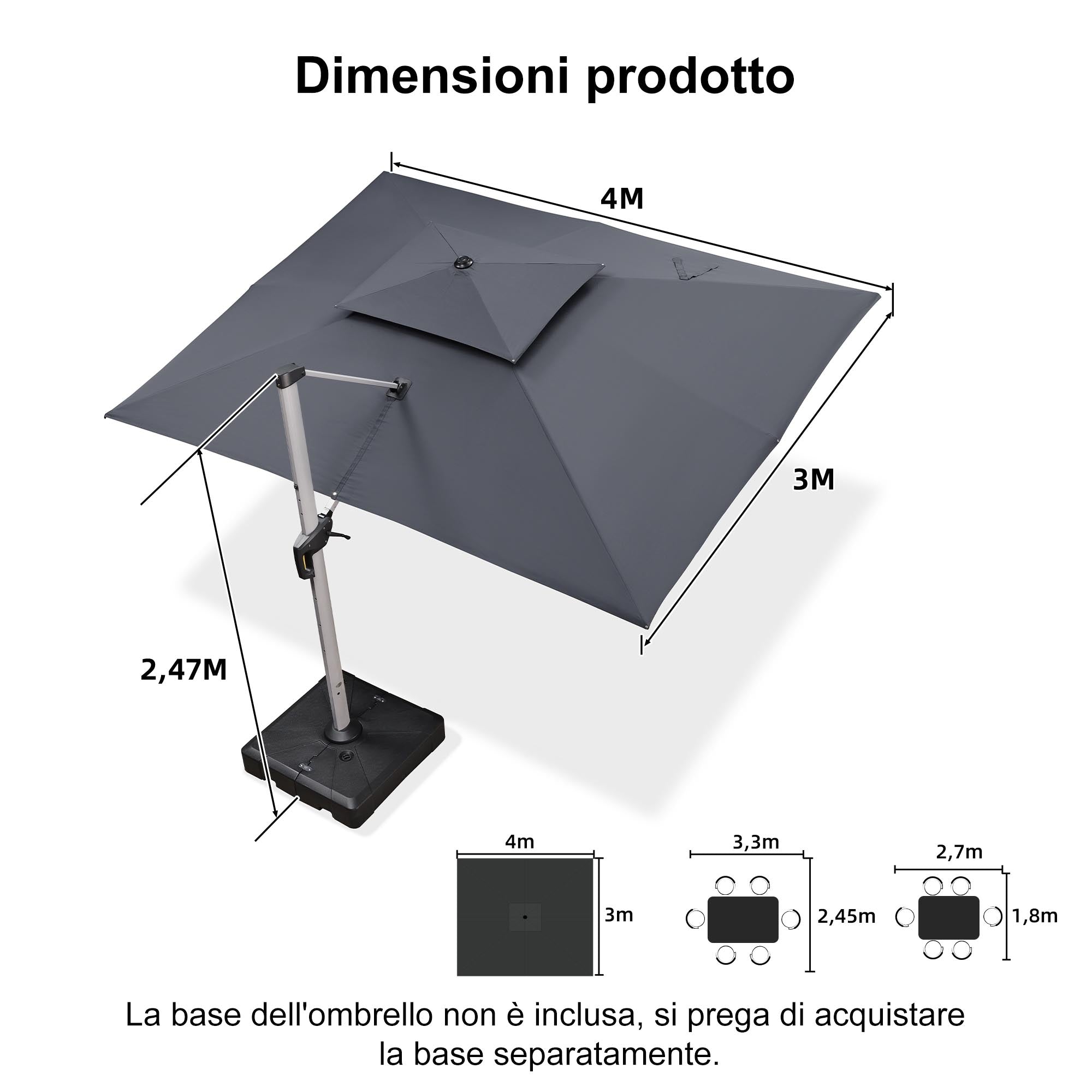 PURPLE LEAF Ombrellone Classico da Giardino Rettangolare con Doppia Top e Rotazione a 360 Gradi