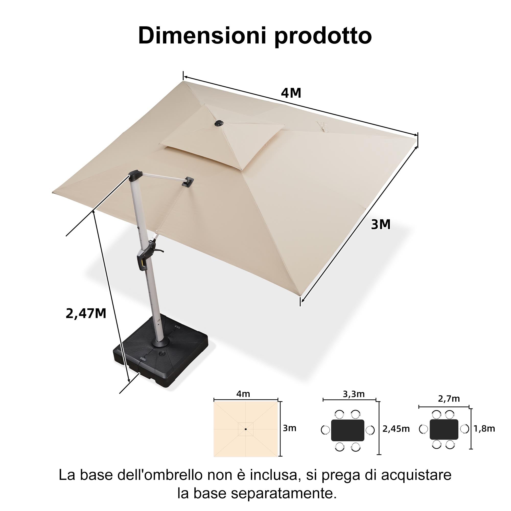 PURPLE LEAF Ombrellone Classico da Giardino Rettangolare con Doppia Top e Rotazione a 360 Gradi