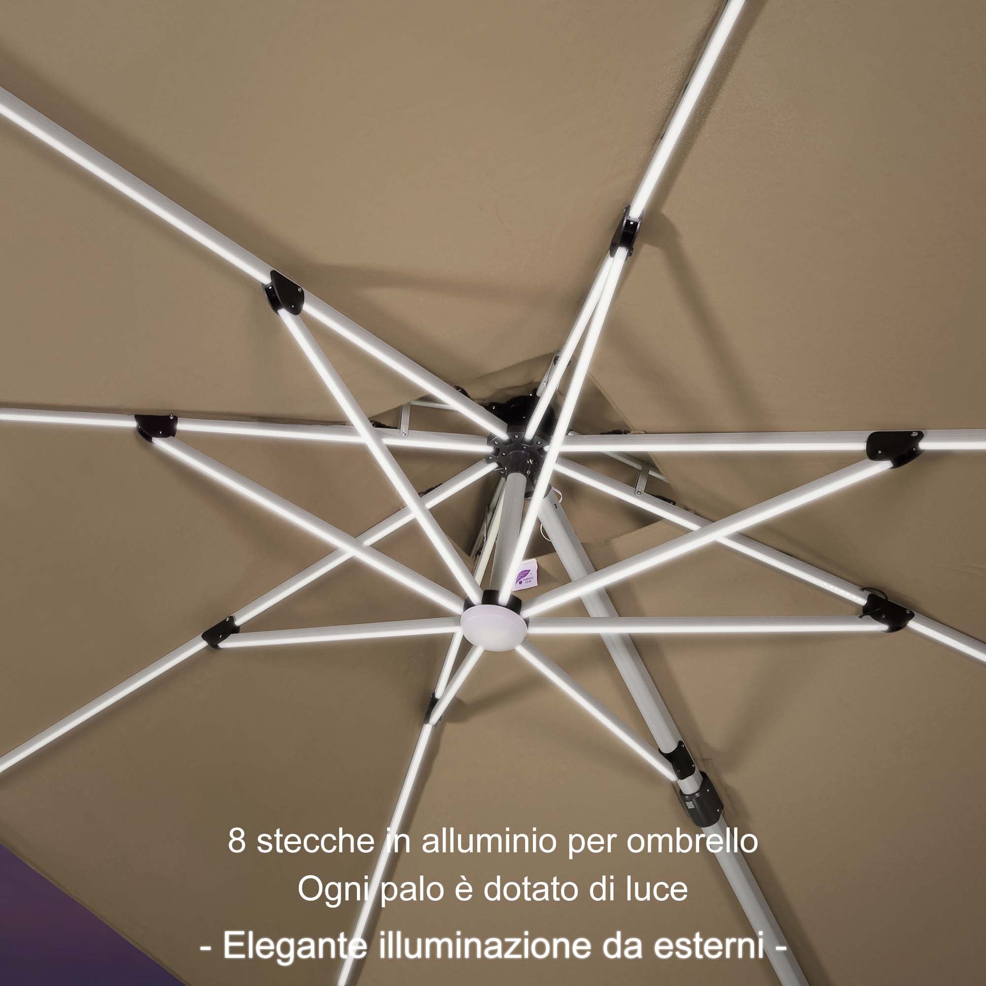 PURPLE LEAF Ombrellone da Giardino Rettangolari con Doppio Top e Luci ,con Base