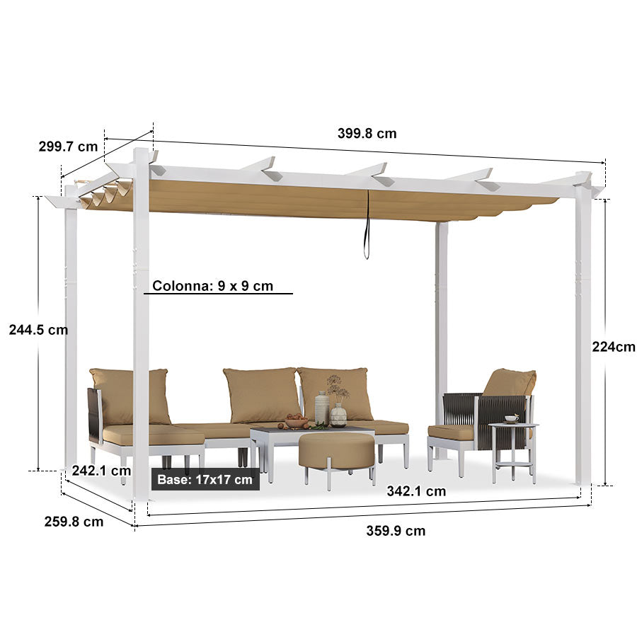 PURPLE LEAF Pergola Retrattile da Esterno con Doppio Parasole in Alluminio Resistente Bianco per Patio Terrazza Giardino Moderno