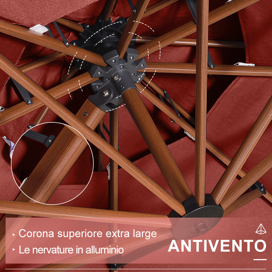 PURPLE LEAF Ombrellone Doppio Top rotondo in alluminio colore legno