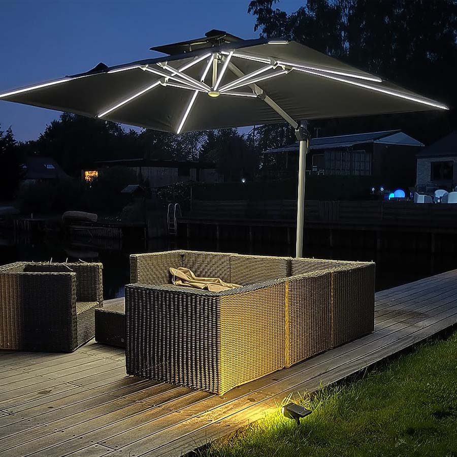 PURPLE LEAF Ombrellone da Giardino Rettangolari con Doppio Top e Luci ,con Base