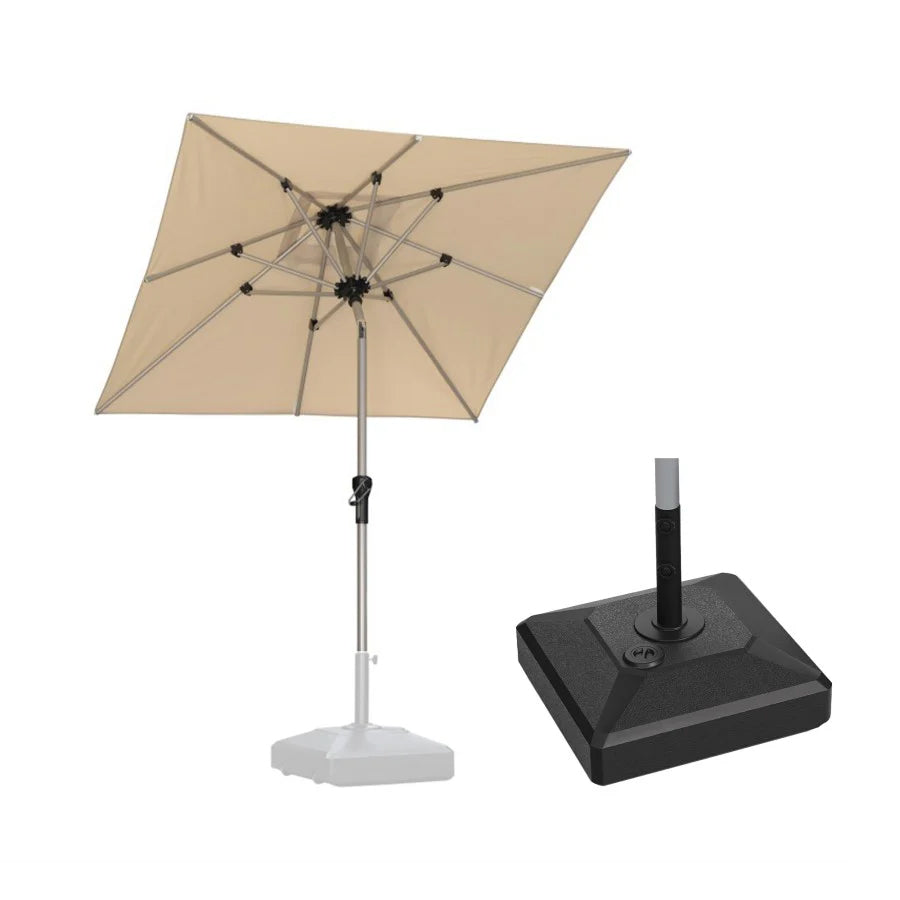 PURPLE LEAF Ombrellone da Giardino in lega di Alluminio con Inclinazione di 30°, Ombrellone da Tavolo, Ombrellone con palo centrale Impermeabile, Adatto per Giardini, Mercati ,Con Base