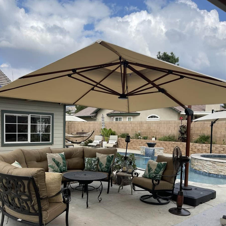 PURPLE LEAF Ombrellone in Alluminio Quadrato Doppio Top in colore legno