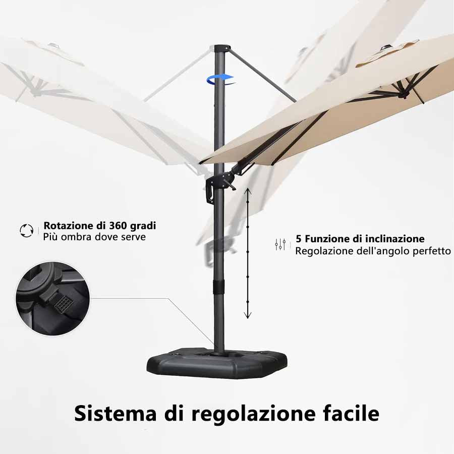 PURPLE LEAF Ombrellone da Giardino Rettangolare inclinabile economico,con Base