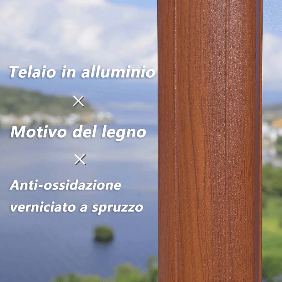 PURPLE LEAF Ombrellone in Alluminio Quadrato Doppio Top in colore legno