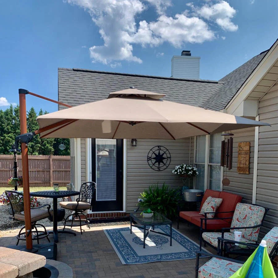 PURPLE LEAF Ombrellone in Alluminio Quadrato Doppio Top in colore legno