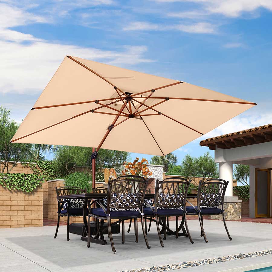 PURPLE LEAF Ombrellone in Alluminio Rettangolare Doppio Top in colore legno,Con Base