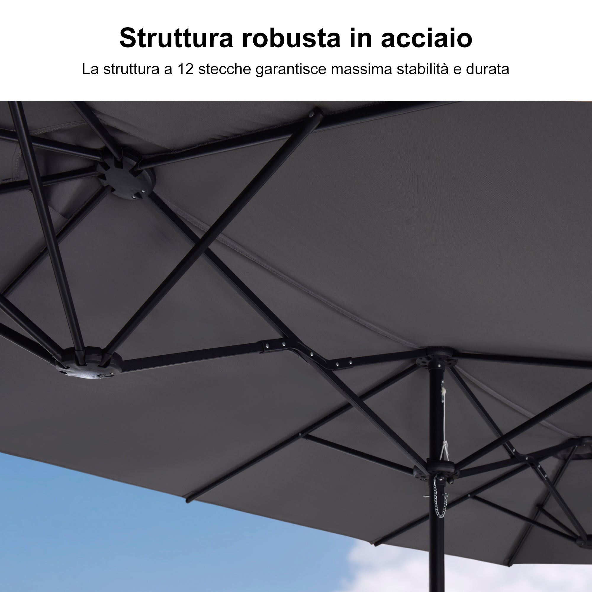 PURPLE LEAF Ombrellone da mercato rettangolare doppio lato con base per terrazzo e giardino