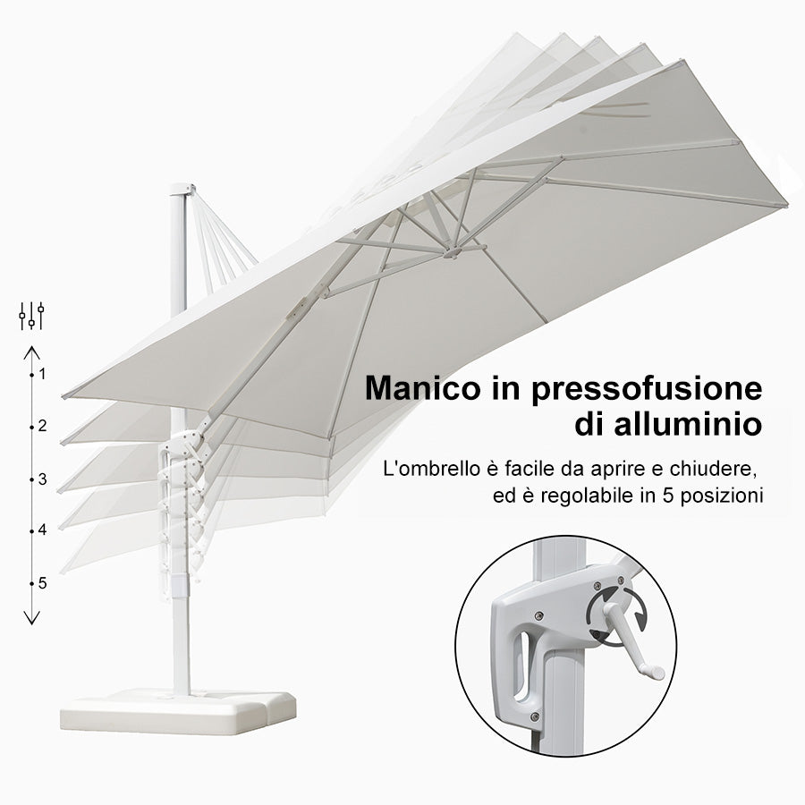 PURPLE LEAF Ombrellone da Giardino Bianco, Grande e Conveniente ,con Base