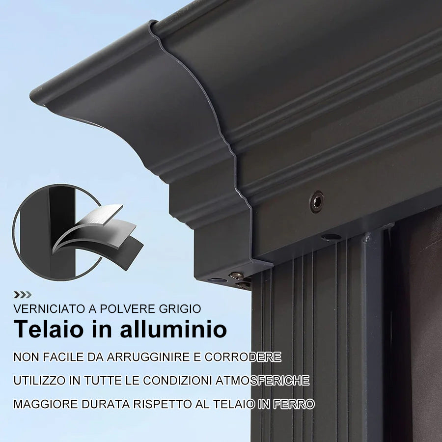 PURPLE LEAF Alluminio Gazebo Giardino con Zanzariere e Tende Tetto Doppio in Acciaio Galvanizzato, Grigio