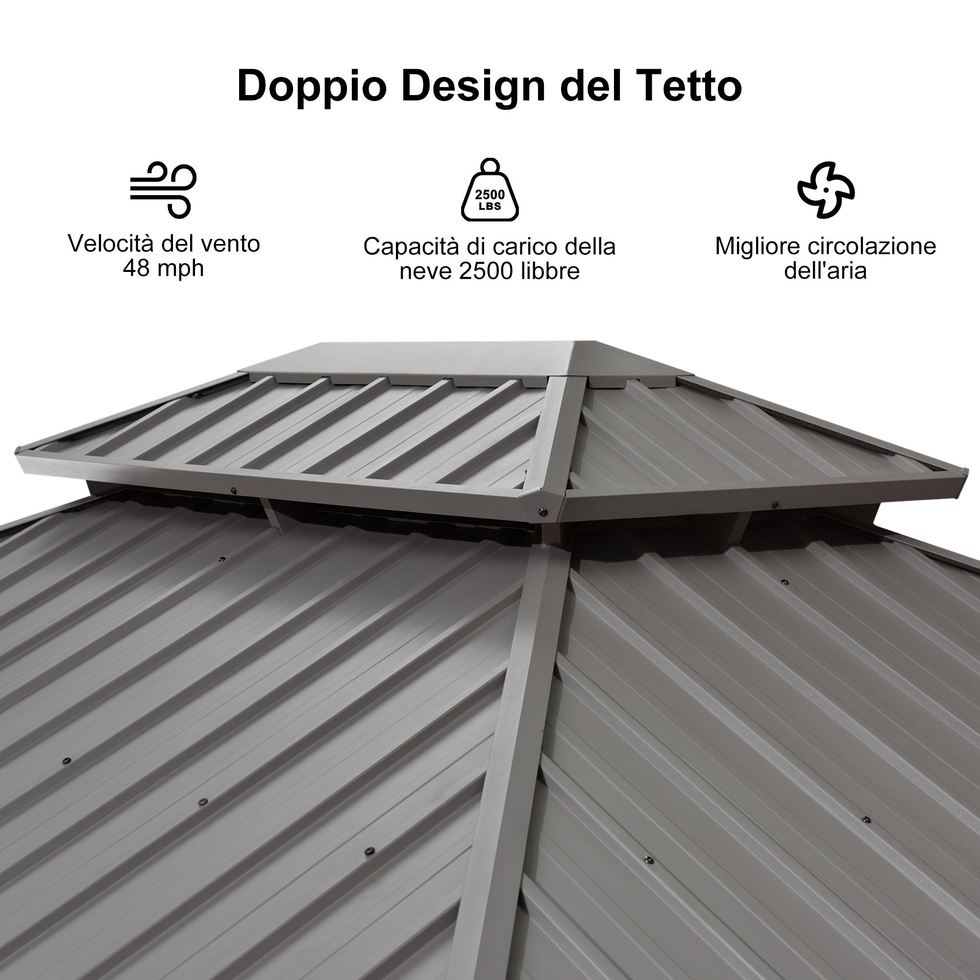 PURPLE LEAF Gazebo in Alluminio,Tetto Rigido in Acciaio Zincato, Tende Incluse, Grigio Chiaro