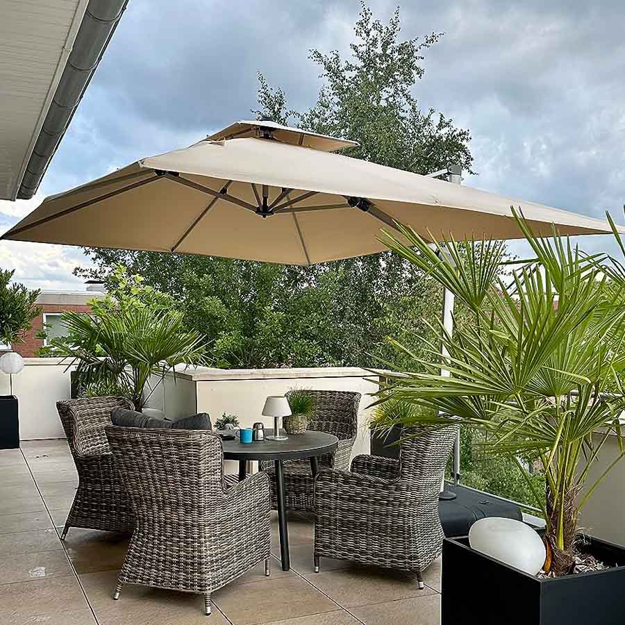 PURPLE LEAF Ombrellone Classico da Giardino Rettangolare con Doppia Top e Rotazione a 360 Gradi,con Base