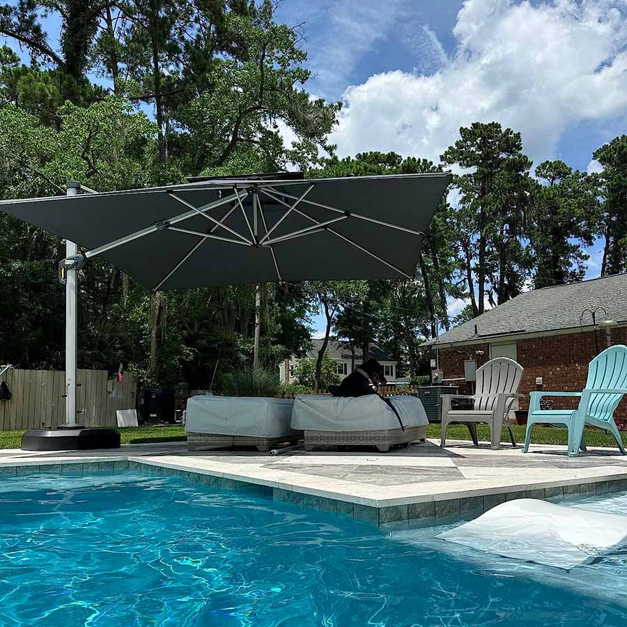 PURPLE LEAF Ombrellone Classico da Giardino Quadrato con Doppia Top e Rotazione a 360 Gradi ,con Base