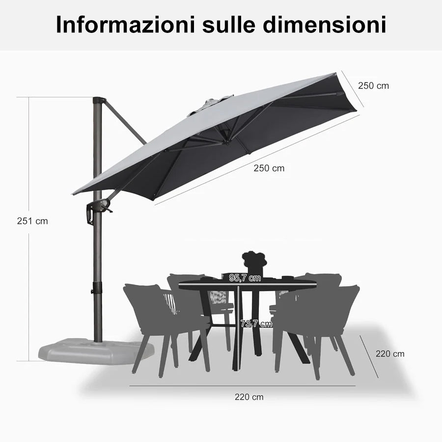 PURPLE LEAF Ombrellone da Giardino Quadrato inclinabile economico ,con Base