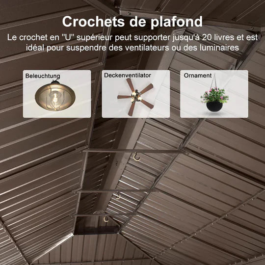 PURPLE LEAF Gazebo da Giardino con Tetto Rigido Doppio Tetto Bronzo, Pergola in Alluminio con Catena Luminosa Bianco Latte