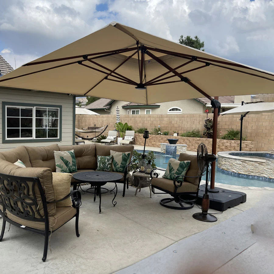 PURPLE LEAF Ombrellone in Alluminio Quadrato Doppio Top in colore legno