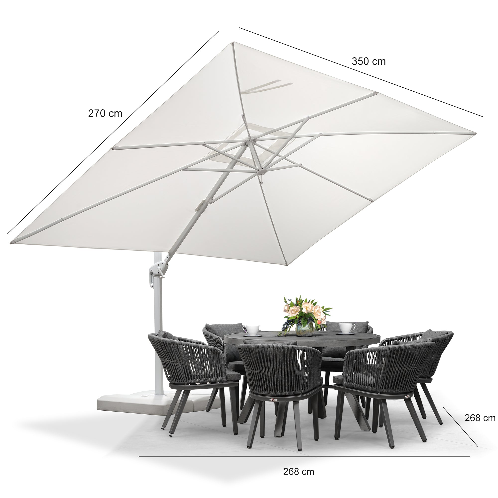 PURPLE LEAF Ombrellone da Giardino Bianco, Grande e Conveniente ,con Base