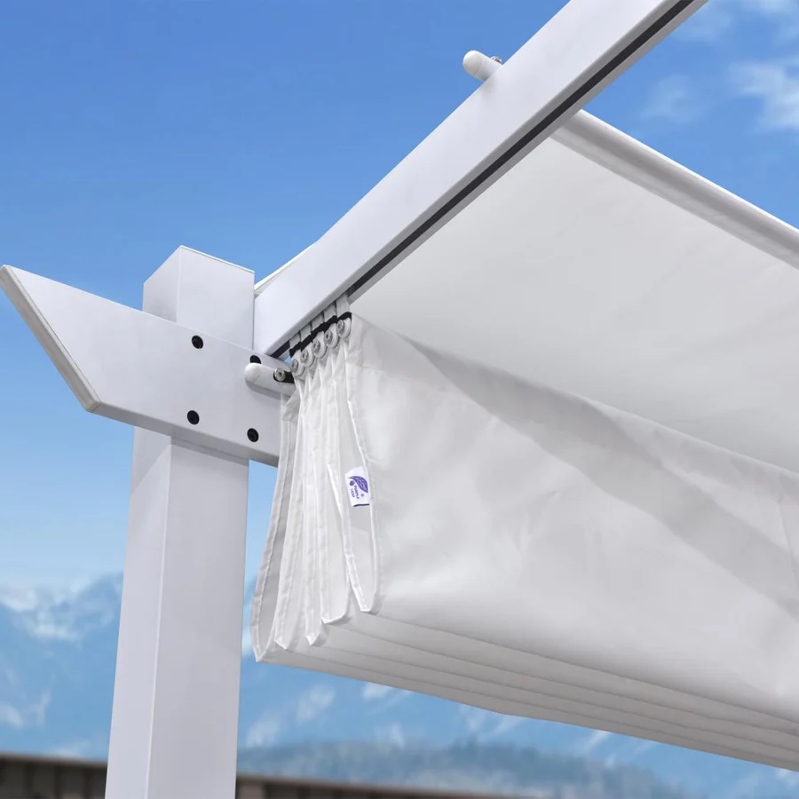 PURPLE LEAF Pergola Retrattile da Esterno con Doppio Parasole in Alluminio Resistente Bianco per Patio Terrazza Giardino Moderno