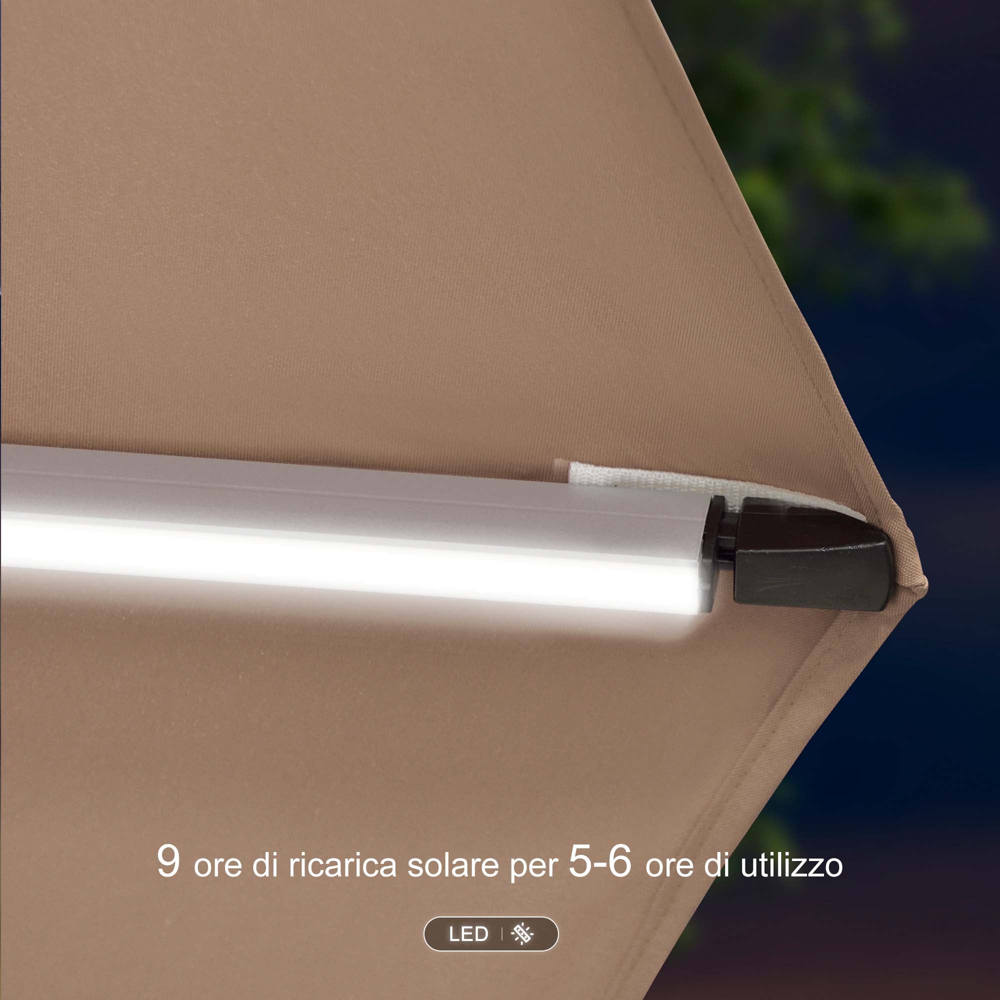 PURPLE LEAF Ombrellone Quadrati da Giardino con Doppio Top e luci ,con Base