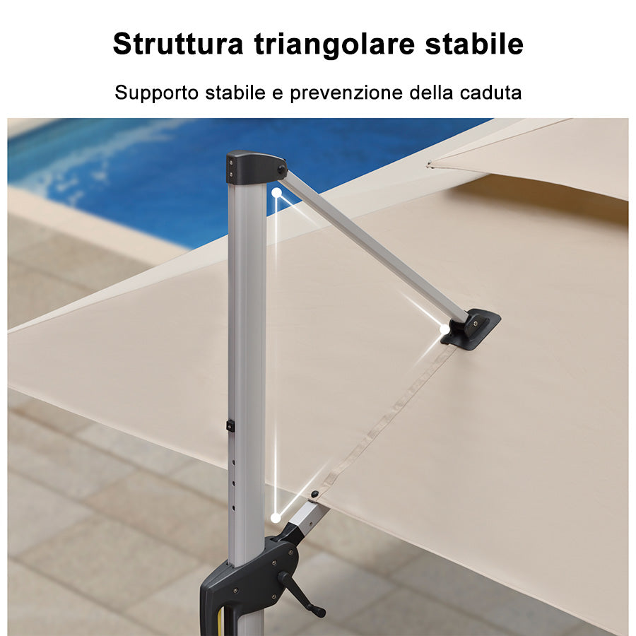 PURPLE LEAF Ombrellone Classico da Giardino Quadrato con Doppia Top e Rotazione a 360 Gradi ,con Base