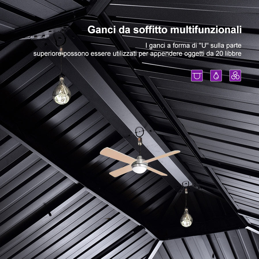 PURPLE LEAF Alluminio Gazebo Tetto Doppio in Acciaio Galvanizzato Zanzariere e Tende,Grigio con Ottimo Rapporto Qualità-Prezzo