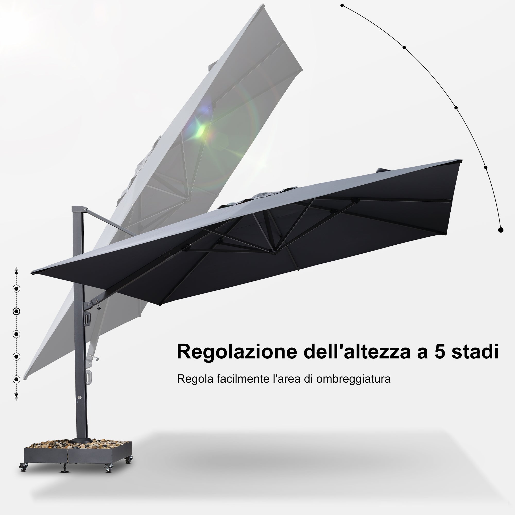 PURPLE LEAF Grande Ombrellone da Giardino in Alluminio,Rotazione a 360° e 5 livelli di Regolazione dell'altezza