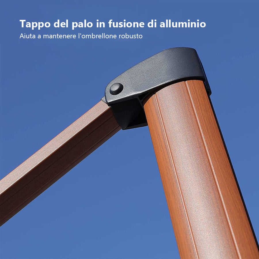 PURPLE LEAF Ombrellone in Alluminio Rettangolare Doppio Top in colore legno,Con Base